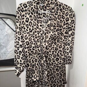 Zara Cream Leopard Print Mini Dress with Mandarin Collar